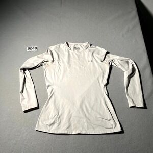 Under Armour ColdGear Fitted Compression Top Women Large Beige Crew Neck Workout